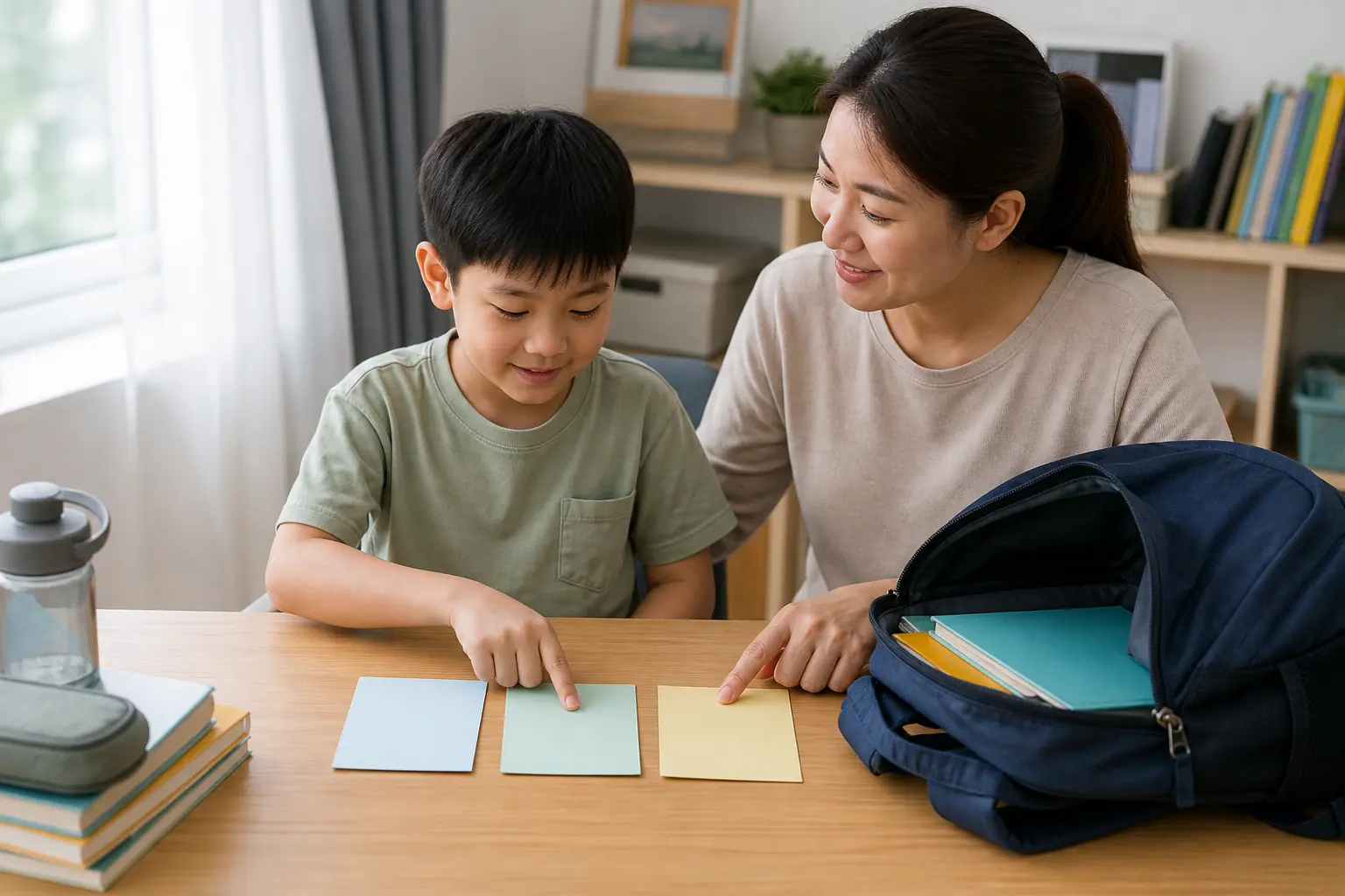 A Malaysian child using a simple visual routine with a parent