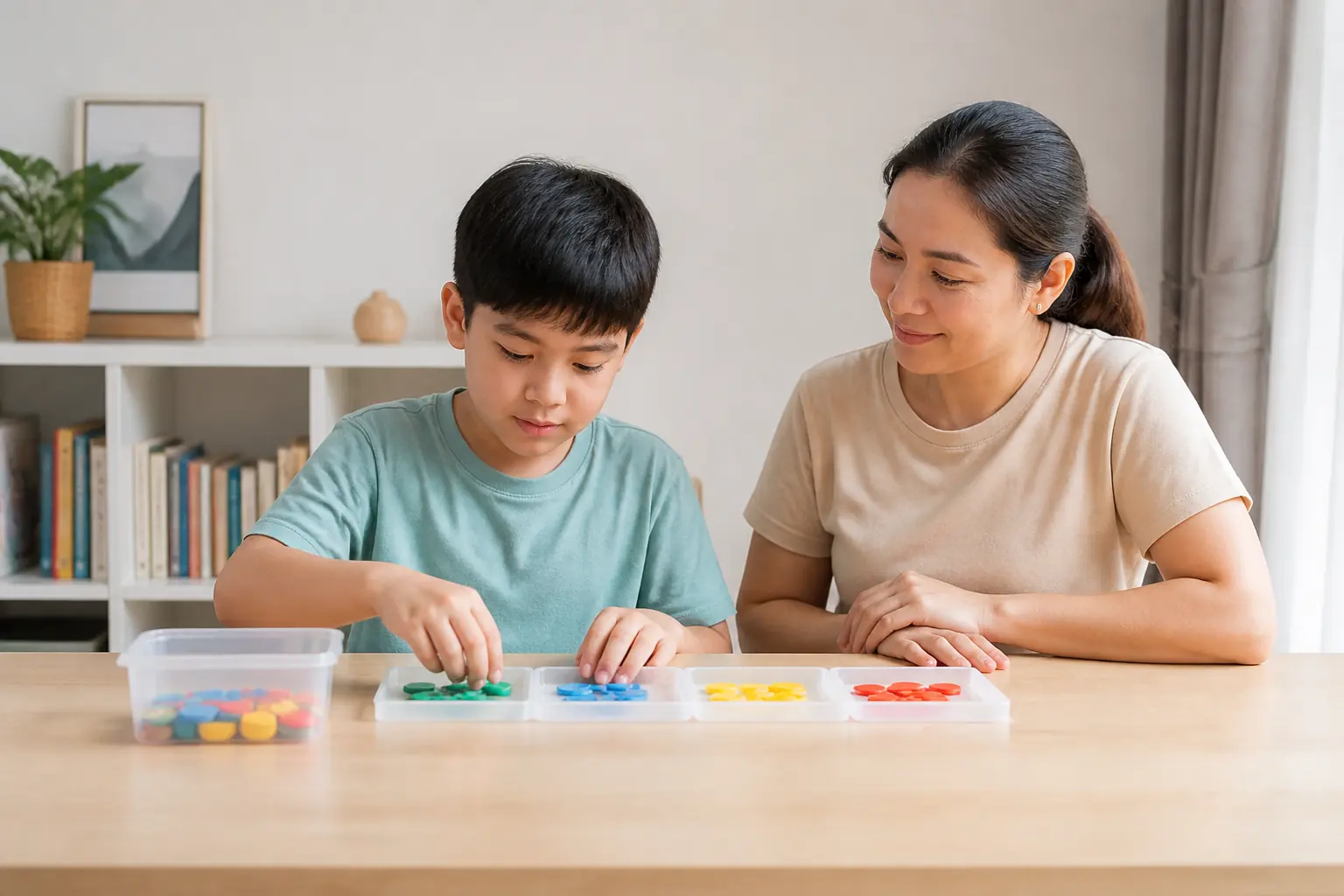 A Malaysian child and parent sharing a structured play activity