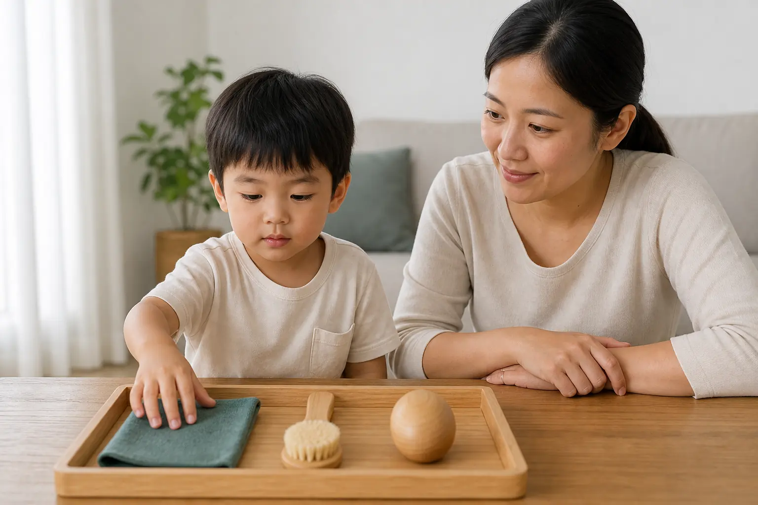 A Malaysian child exploring a calm sensory activity