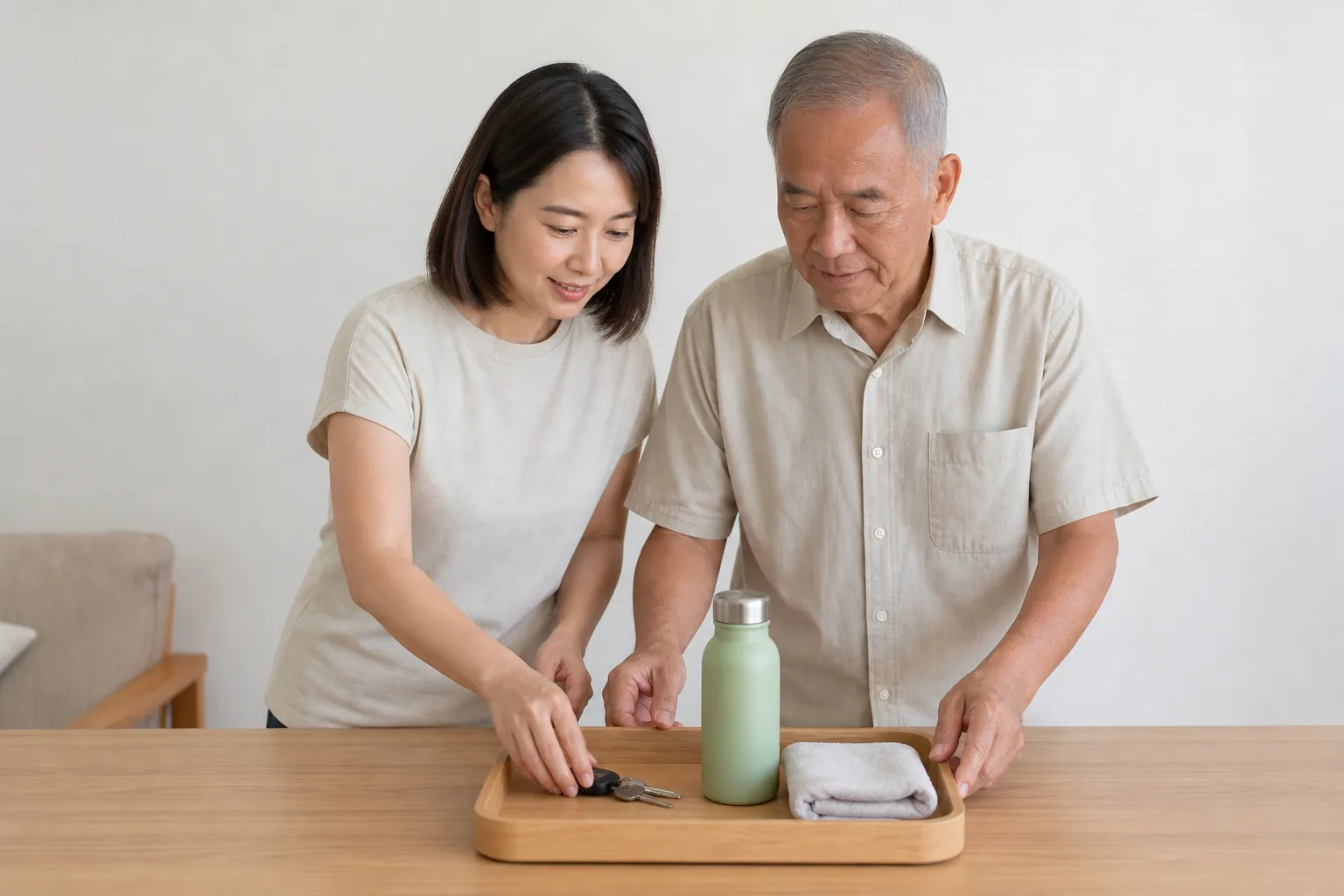 A Malaysian adult arranging a simple daily routine