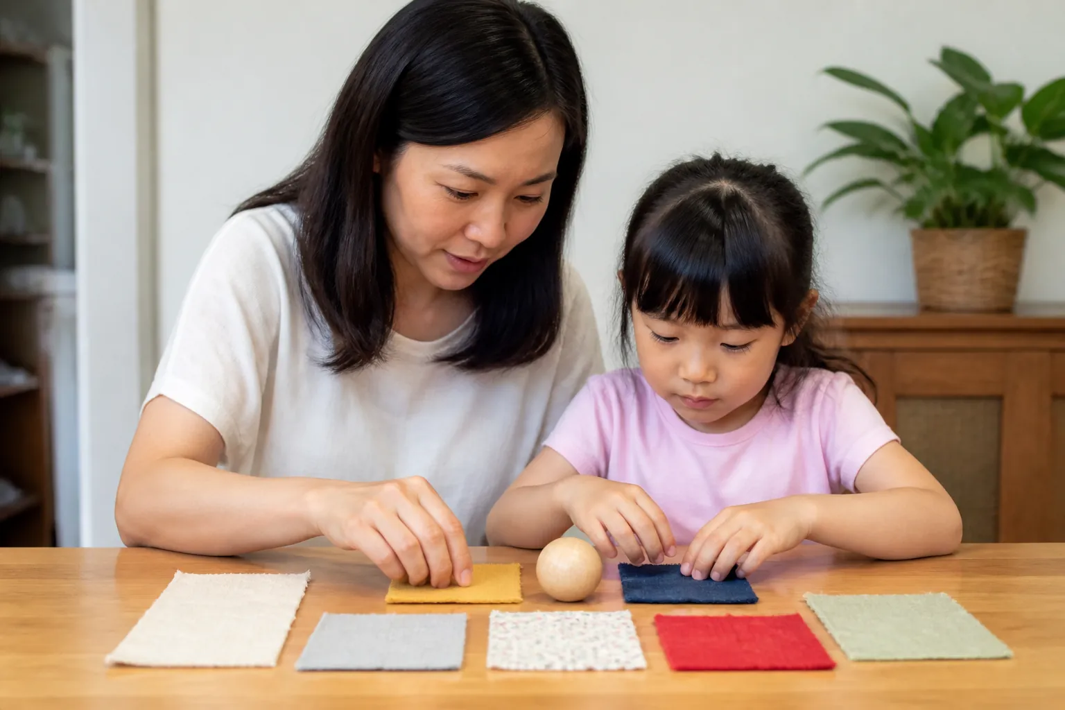 A Malaysian child using a calm regulation activity