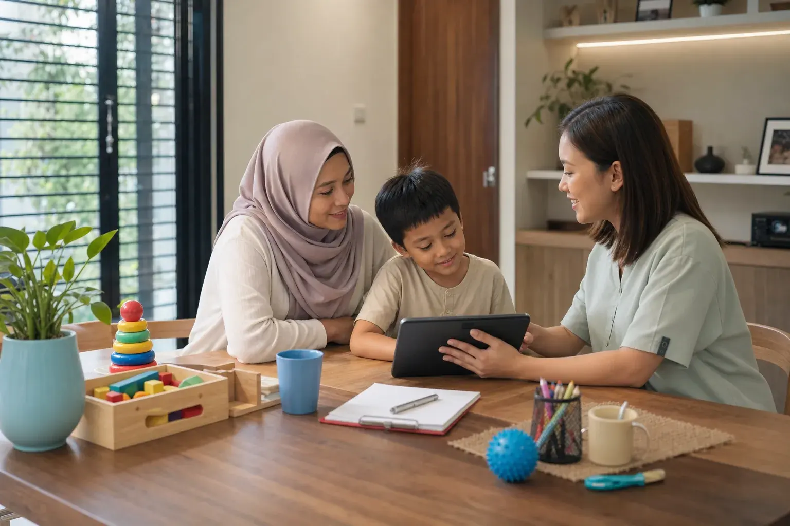 Keluarga Malaysia melakukan aktiviti harian yang praktikal