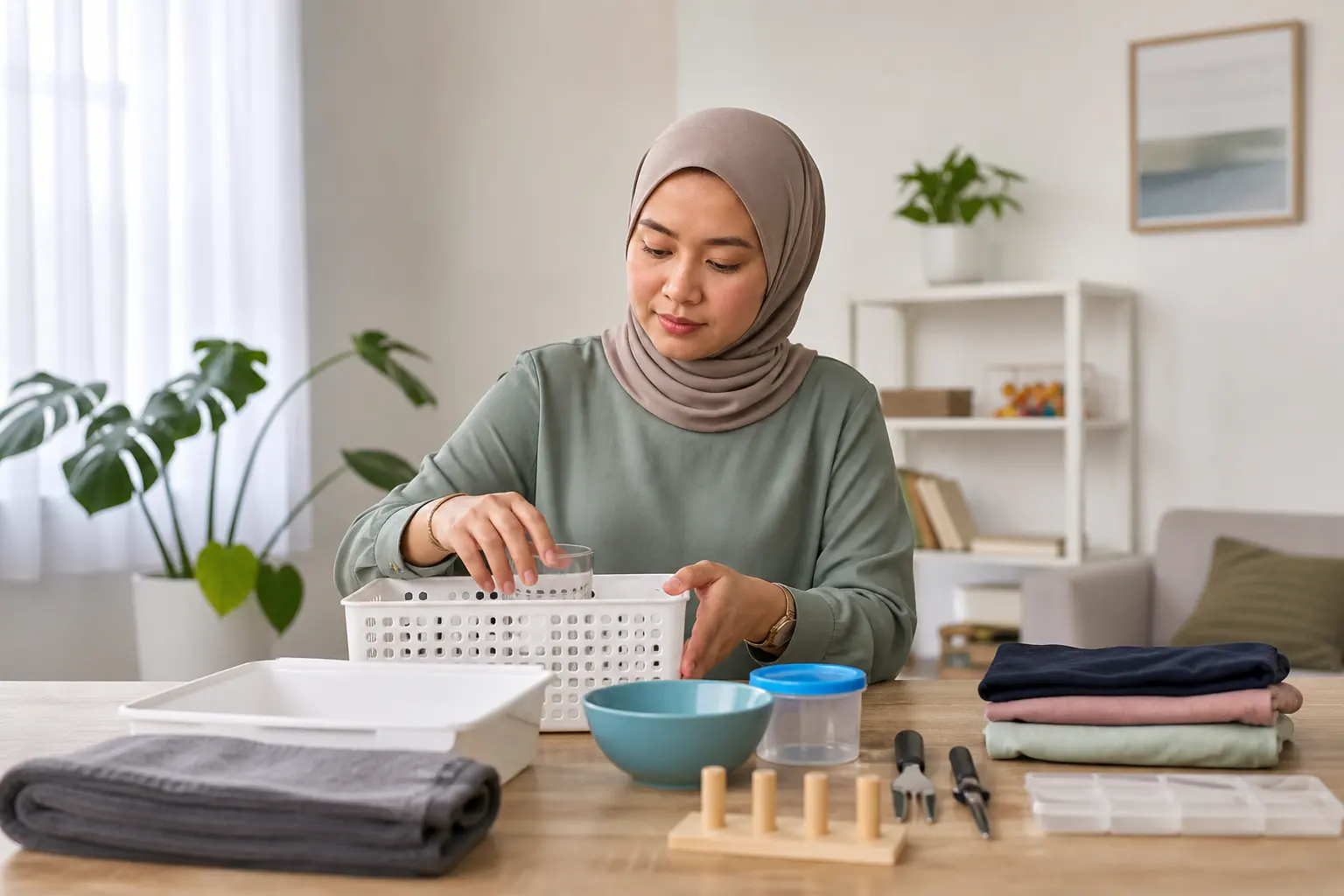 Seorang wanita Malaysia menyemak maklumat dan nota terapi cara kerja