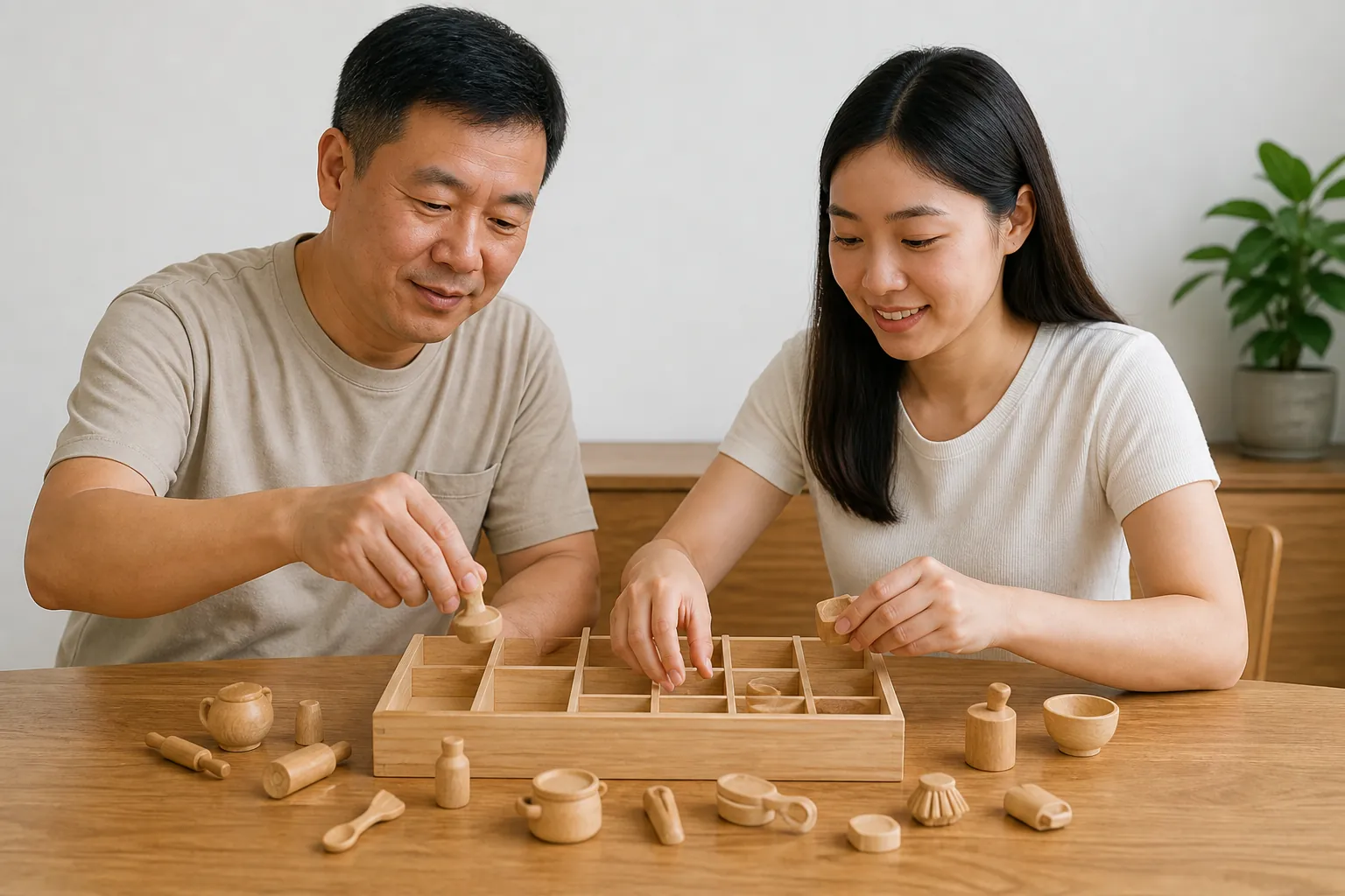 Two Malaysian adults discussing everyday activity concepts