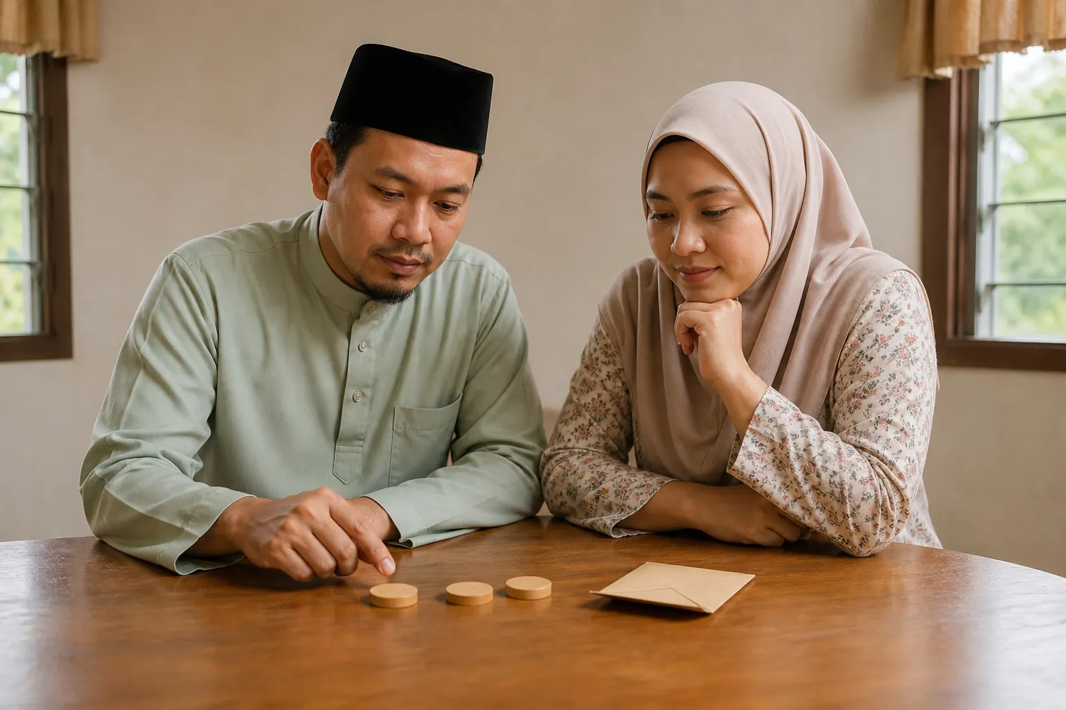Dua orang dewasa Malaysia menyemak kos terapi cara kerja dengan tablet dan nota