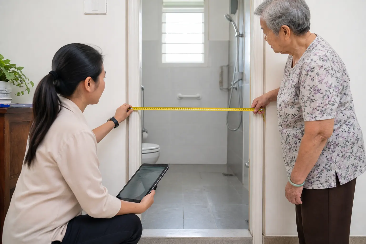 A Malaysian family reviewing safer movement through the home
