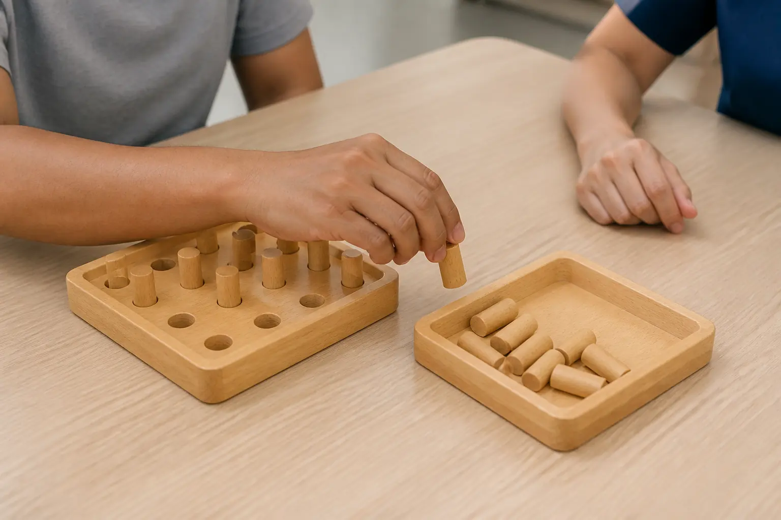 Hands completing a careful grip and dexterity activity